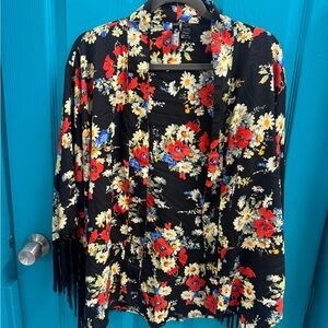 Floral Kimono with Fringe